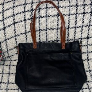 Everyday Black Tote with Brown Leather Handles